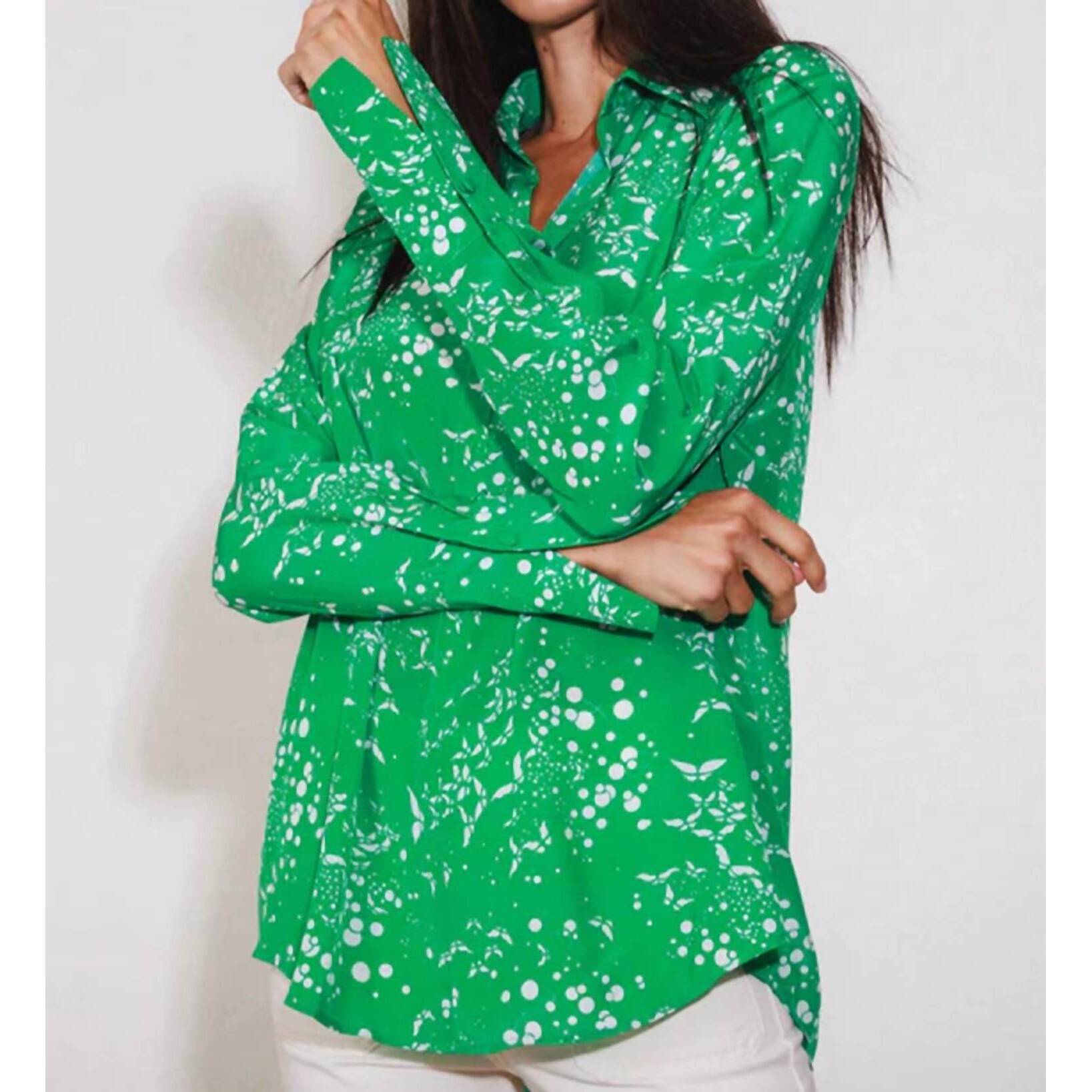 New Catherine Gee Daria French Cuff Silk Blouse In Celestial Butterfly
